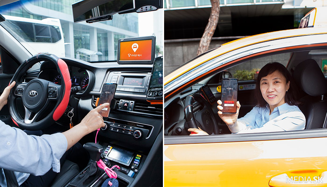 ‘T map 택시’ 사업본부장이 직접 택시를 운전하면서 서비스를 이용하고 있다